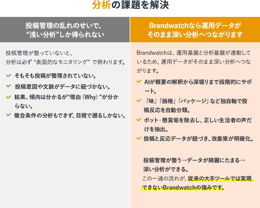 分析の課題を解決という見出しの課題と成果の画像