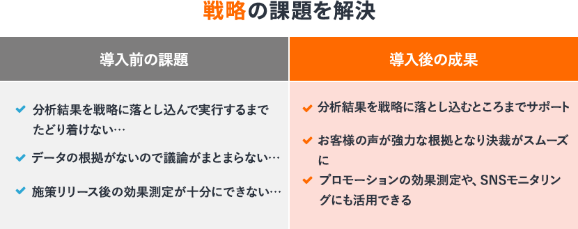 戦略の課題を解決という見出しの課題と成果の画像